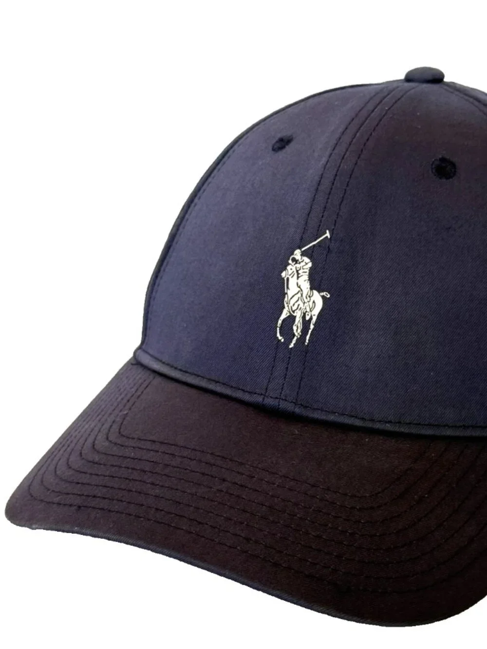 POLO RALPH LAUREN CAP HAT NAVY BLUE PONY SPELLOUT LOGO PRINT STRAPBACK MENS OS